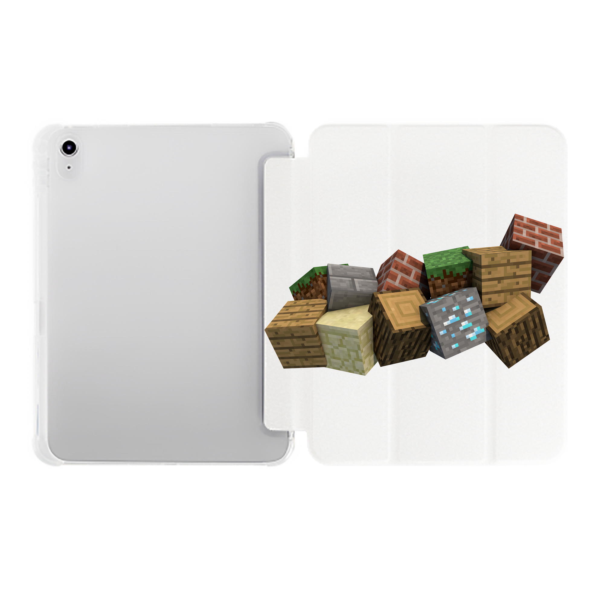（画像用） マインクラフト ブロックの世界 Minecraft MC Block world IPad ケース ペン収納付き 三つ折りスタンド PUレザー×シリコン 対応機種9.5/10.5/10.9インチ